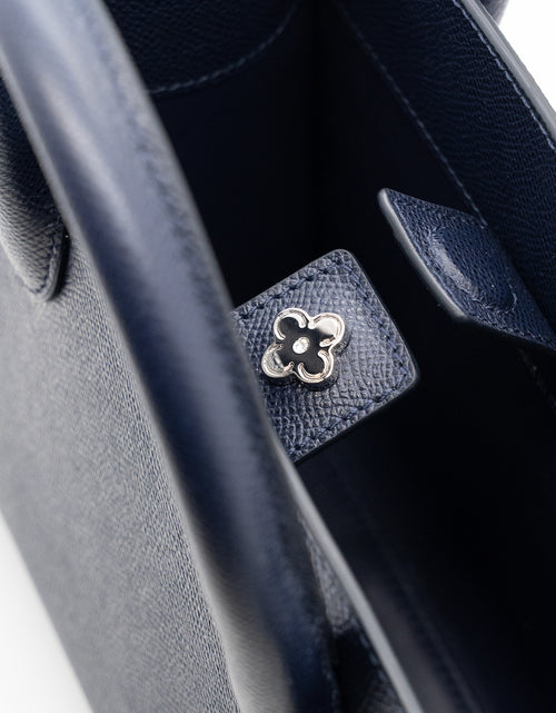 Load image into Gallery viewer, Blue navy textured leather small tote palladium hardware

