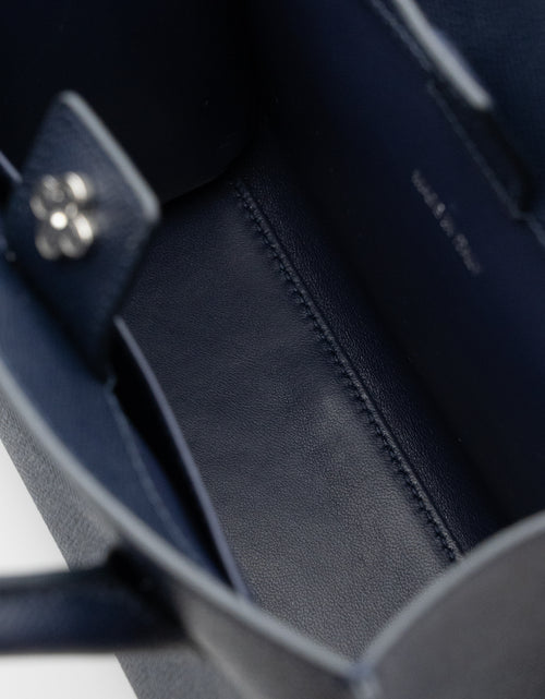 Load image into Gallery viewer, Blue navy textured leather small tote palladium hardware
