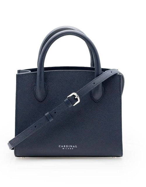 Load image into Gallery viewer, Blue navy textured leather small tote palladium hardware
