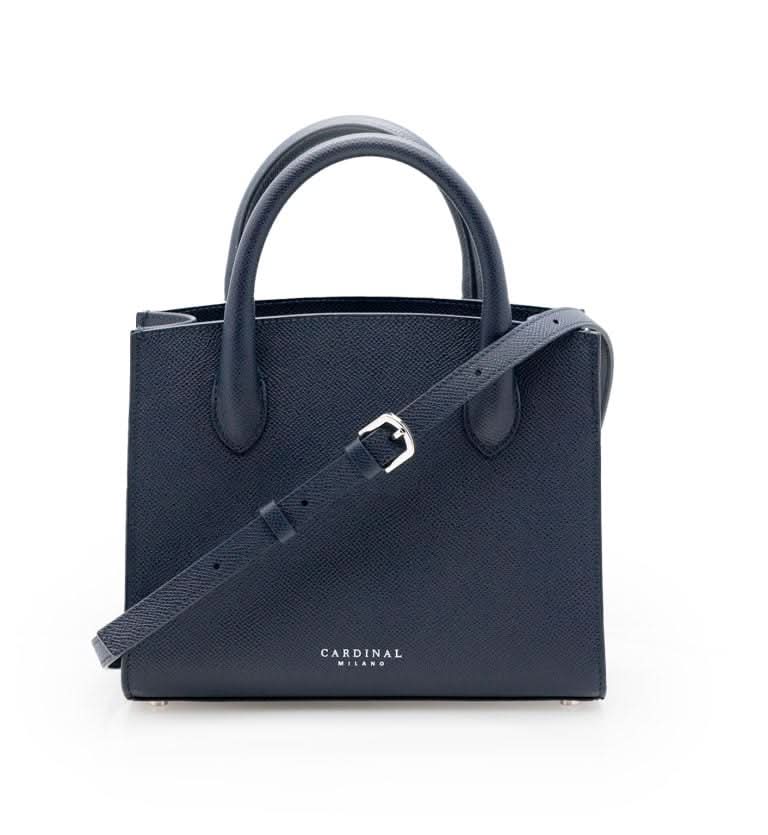 Blue navy textured leather small tote palladium hardware