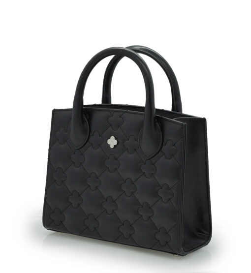 Black quilted leather small tote bag