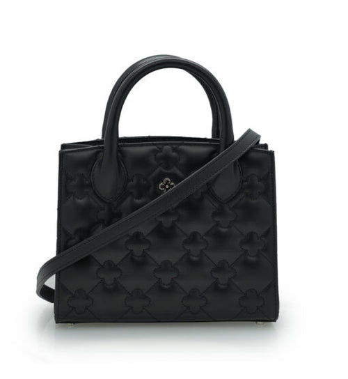 Load image into Gallery viewer, Black quilted leather small tote bag

