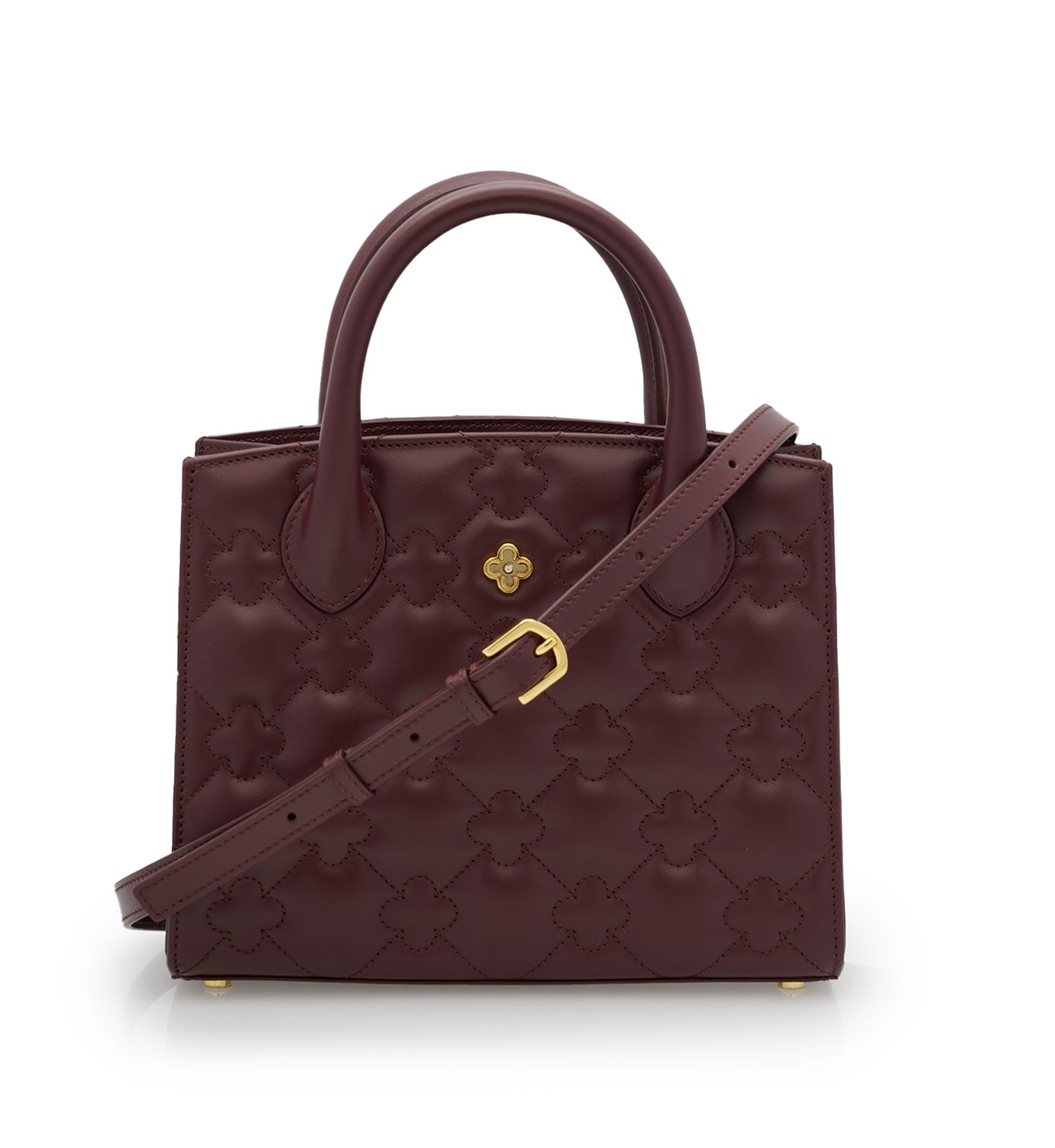 Burgundy quilted leather small tote bag