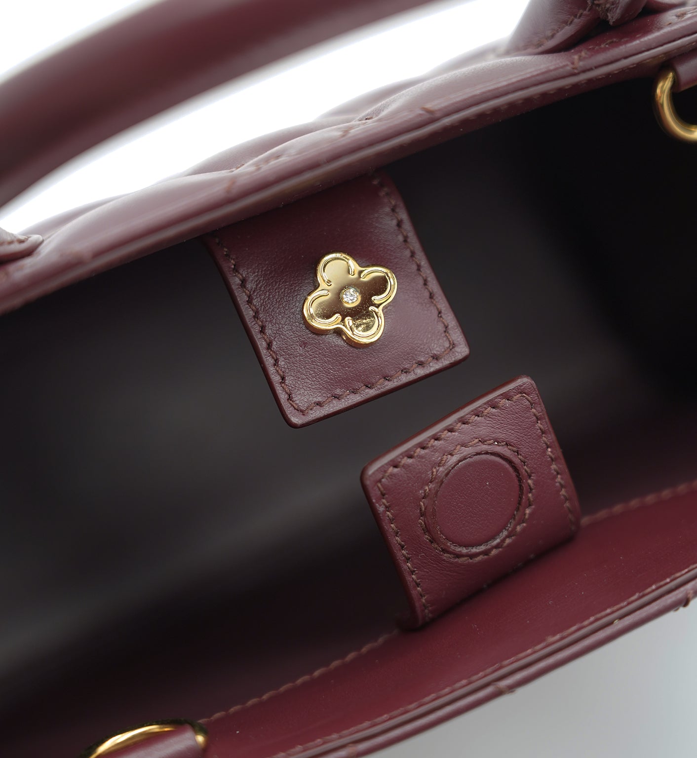 Burgundy quilted leather small tote bag