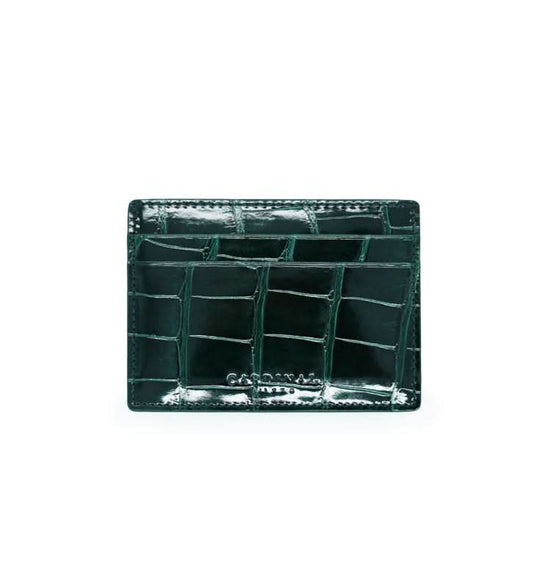 Crocodile Dark green leather card holder