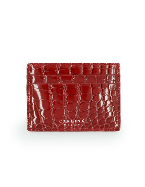 Load image into Gallery viewer, Crocodile Red leather card holder white gold
