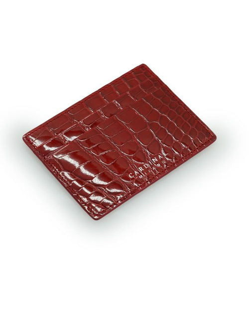 Load image into Gallery viewer, Crocodile Red leather card holder white gold

