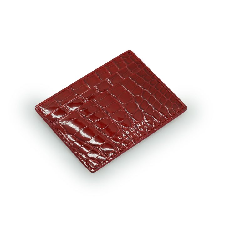 Crocodile Red leather card holder white gold