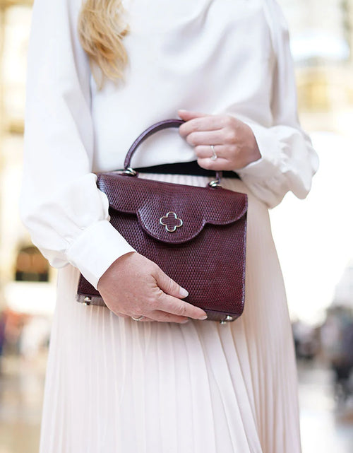 Load image into Gallery viewer, First Lady Burgundy Genuine lizard leather handbag
