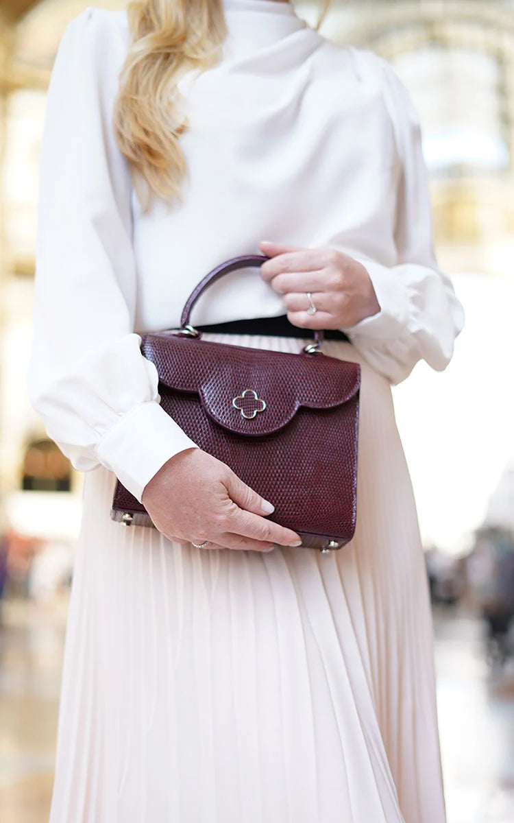 First Lady Burgundy Genuine lizard leather handbag