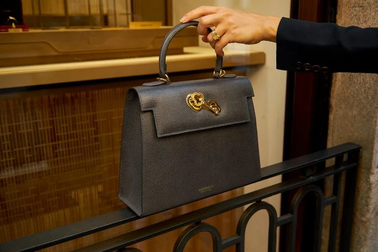 Lady Cardinal Time Keys Lizard embossed grey leather bag MTO