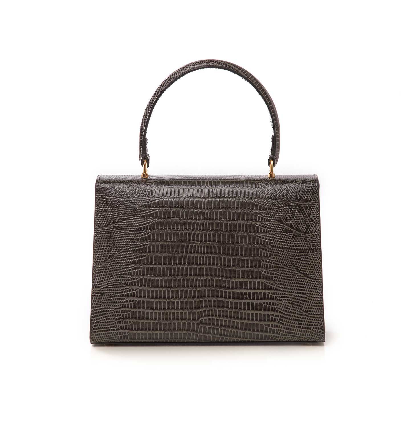 Opèra key embellished lizard-effect grey leather bag