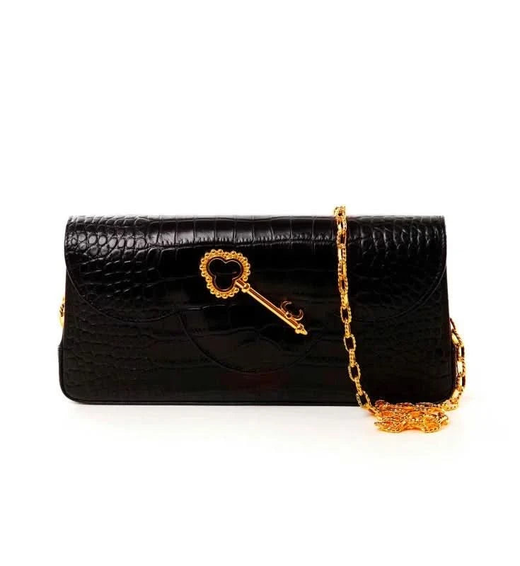 Time 21 Secrets Croc effect black leather clutch