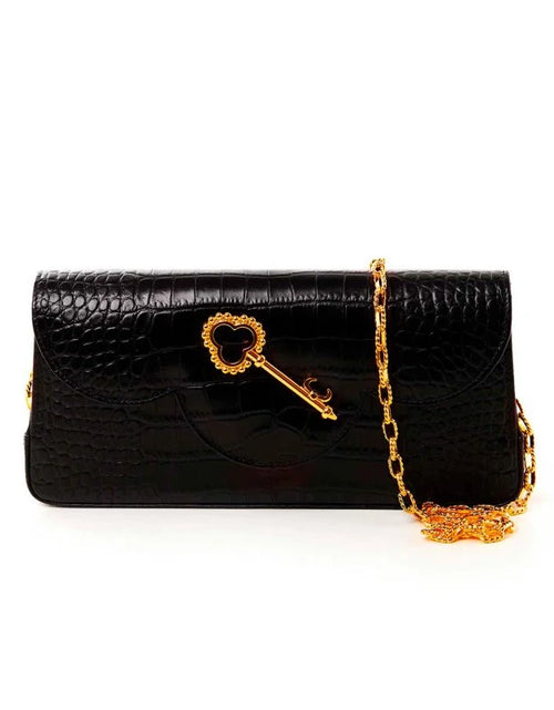 Load image into Gallery viewer, Time 21 Secrets Croc effect black leather clutch
