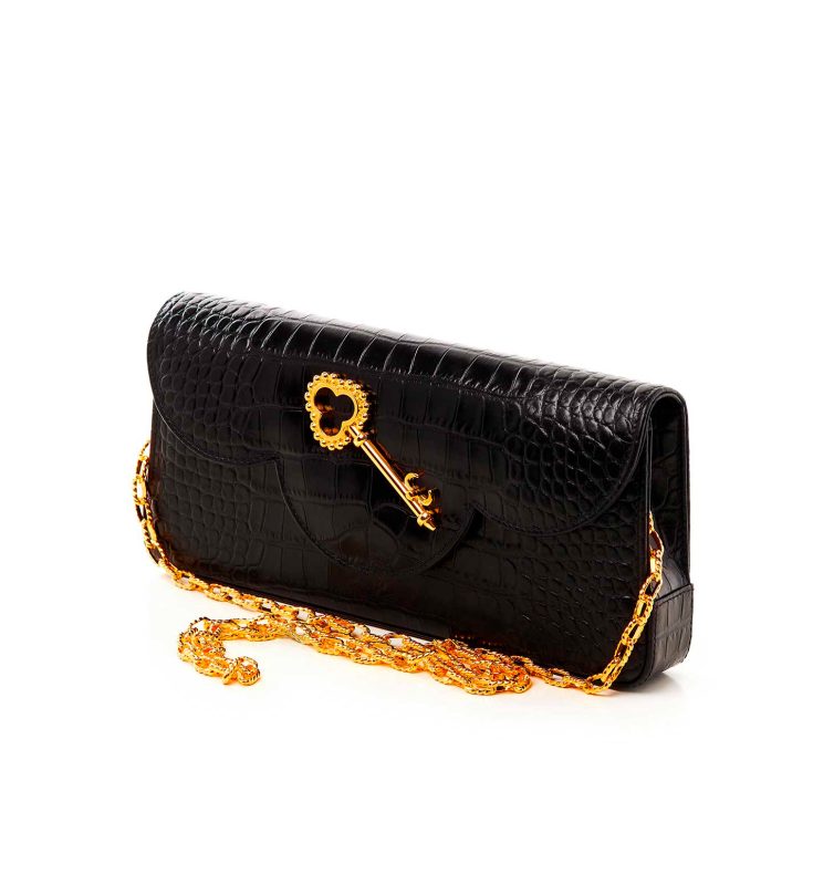 Time 21 Secrets Croc effect black leather clutch