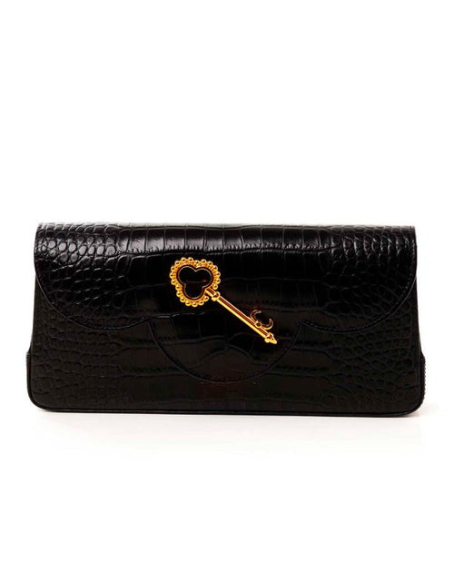 Load image into Gallery viewer, Time 21 Secrets Croc effect black leather clutch
