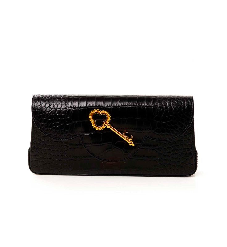 Time 21 Secrets Croc effect black leather clutch