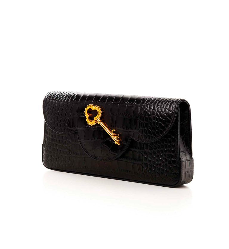 Time 21 Secrets Croc effect black leather clutch
