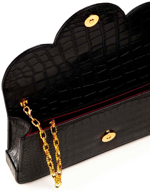 Load image into Gallery viewer, Time 21 Secrets Croc effect black leather clutch
