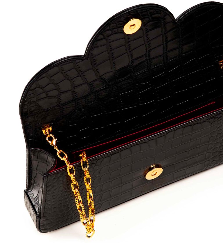 Time 21 Secrets Croc effect black leather clutch