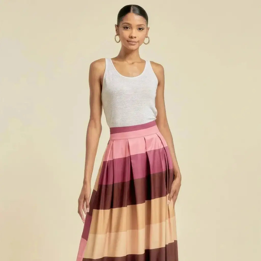 Evorin Women's Color Block Maxi Skirt with Pockets