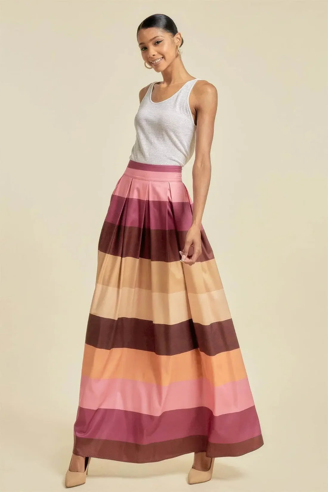 Evorin Women's Color Block Maxi Skirt with Pockets