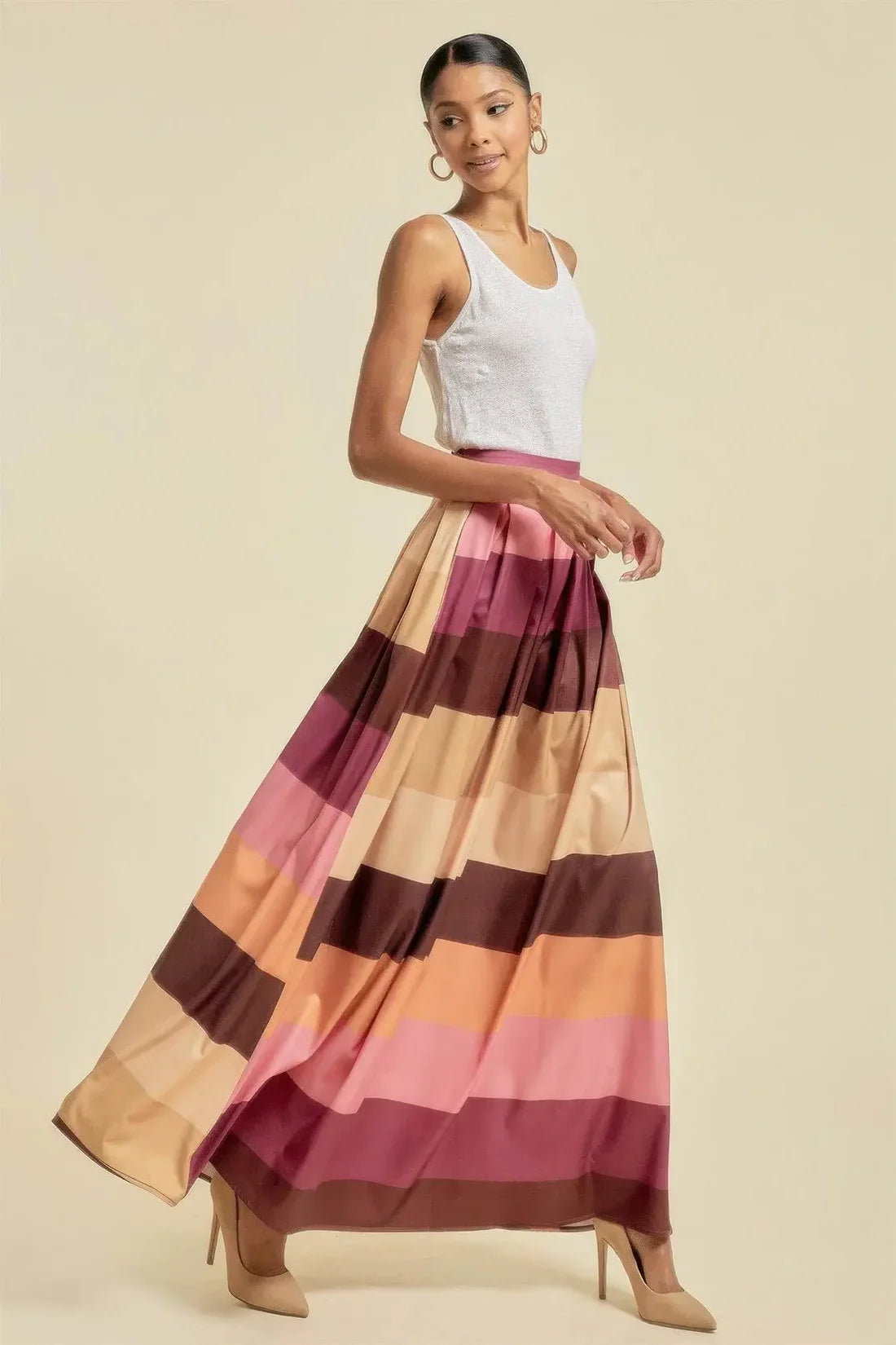 Evorin Women's Color Block Maxi Skirt with Pockets