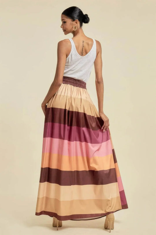 Ivorynn Women's Color Block Maxi Skirt with Pockets