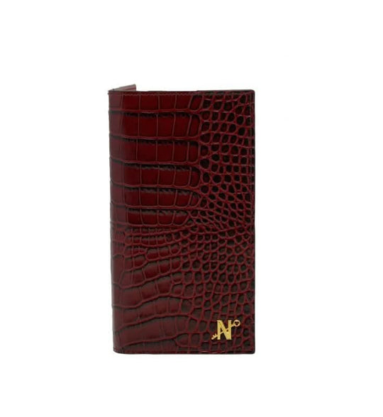 Croc embossed bordeaux leather wallet