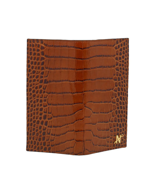 Load image into Gallery viewer, Cognac Crocodile-Embossed Calf Leather Wallet
