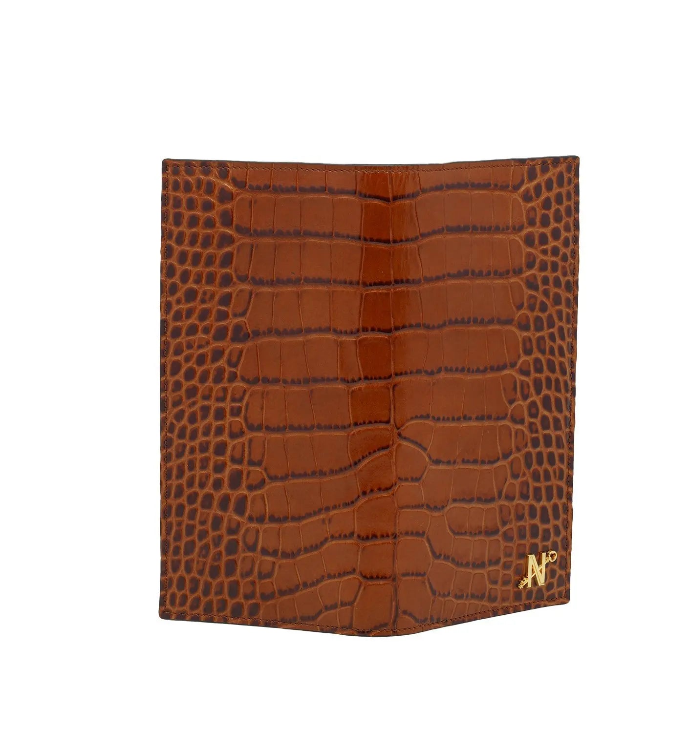 Cognac Crocodile-Embossed Calf Leather Wallet