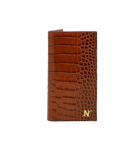 Croc embossed cognac leather wallet