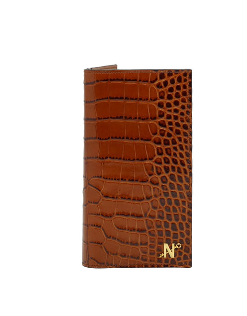 Load image into Gallery viewer, Cognac Crocodile-Embossed Calf Leather Wallet
