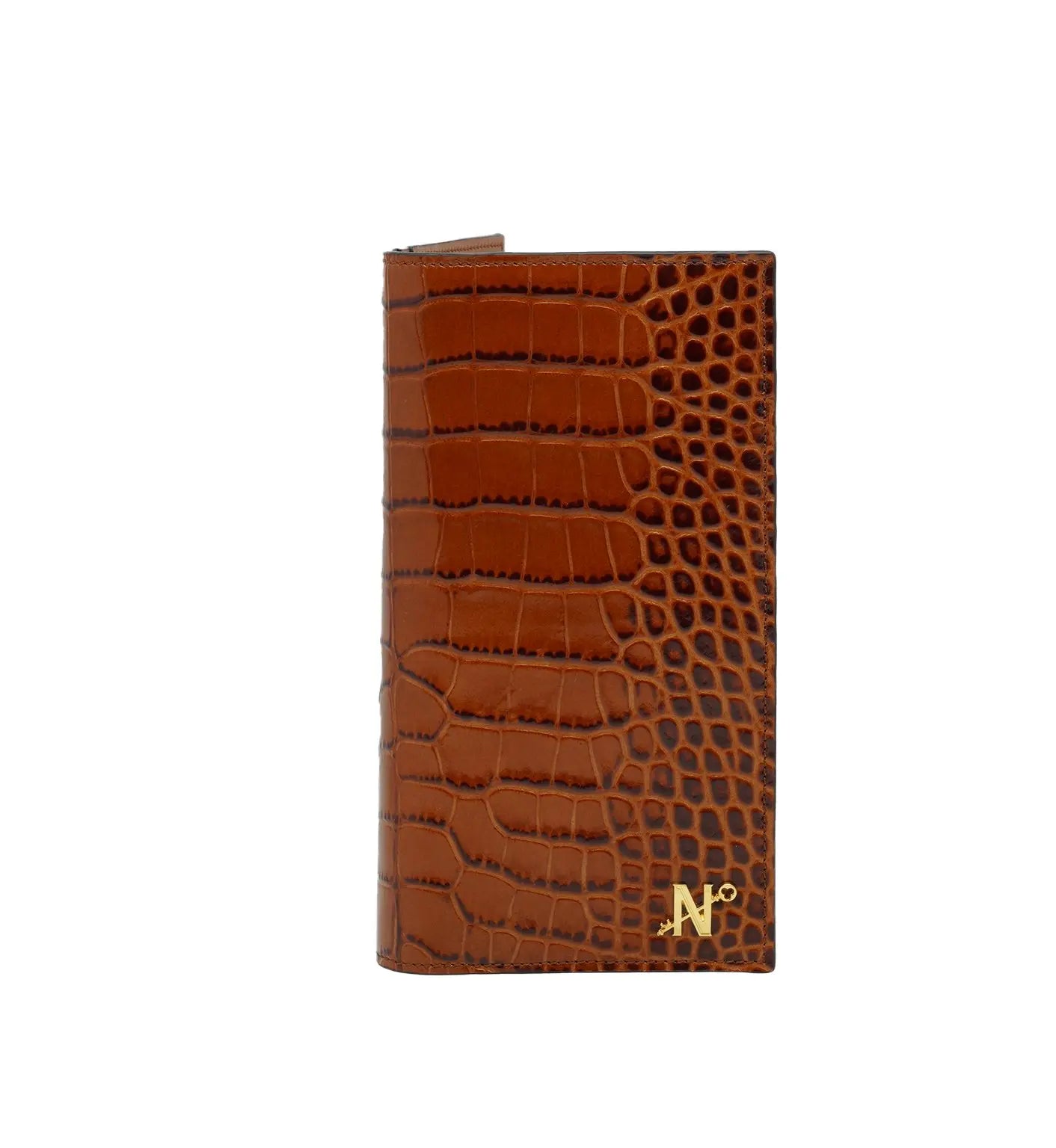 Cognac Crocodile-Embossed Calf Leather Wallet