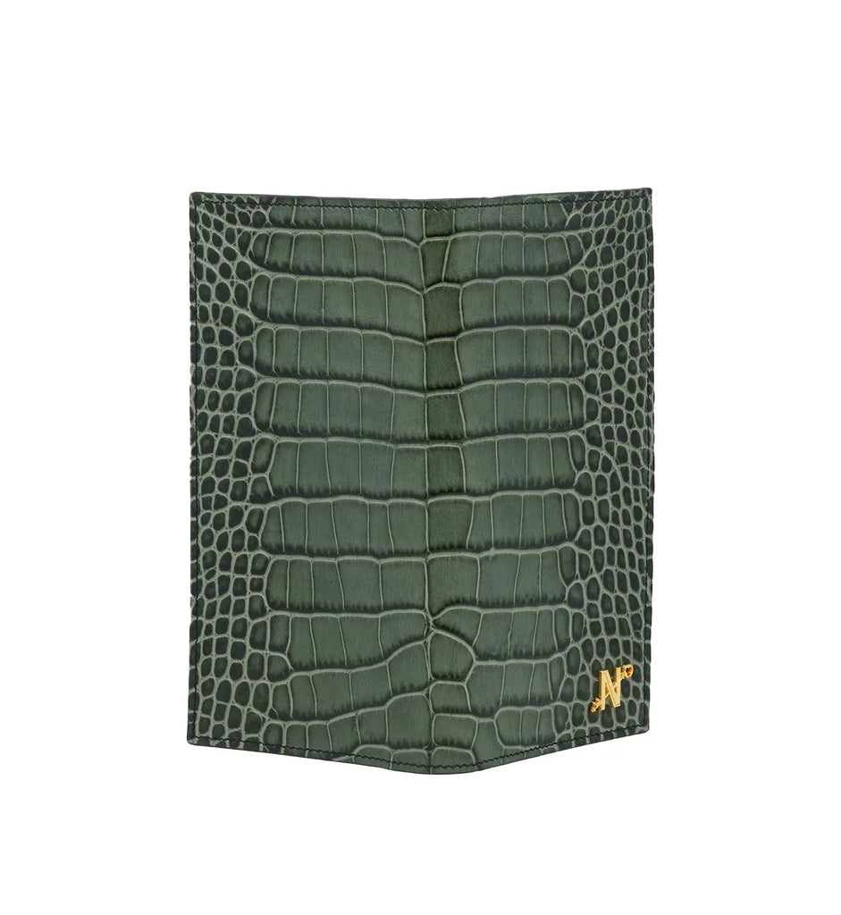 Olive Green Crocodile-Embossed Calf Leather Wallet