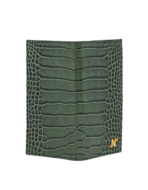 Load image into Gallery viewer, Olive Green Crocodile-Embossed Calf Leather Wallet
