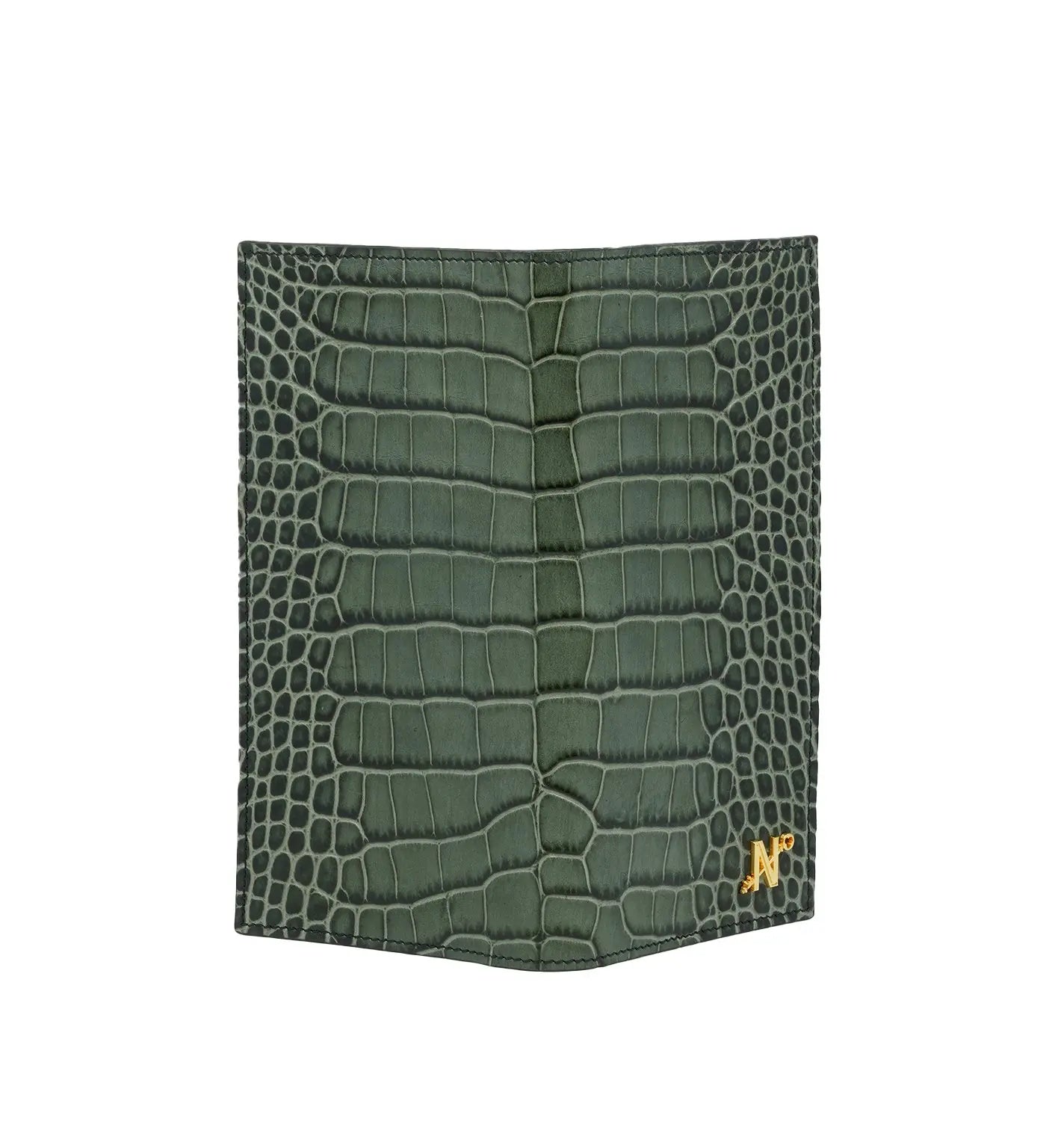 Olive Green Crocodile-Embossed Calf Leather Wallet
