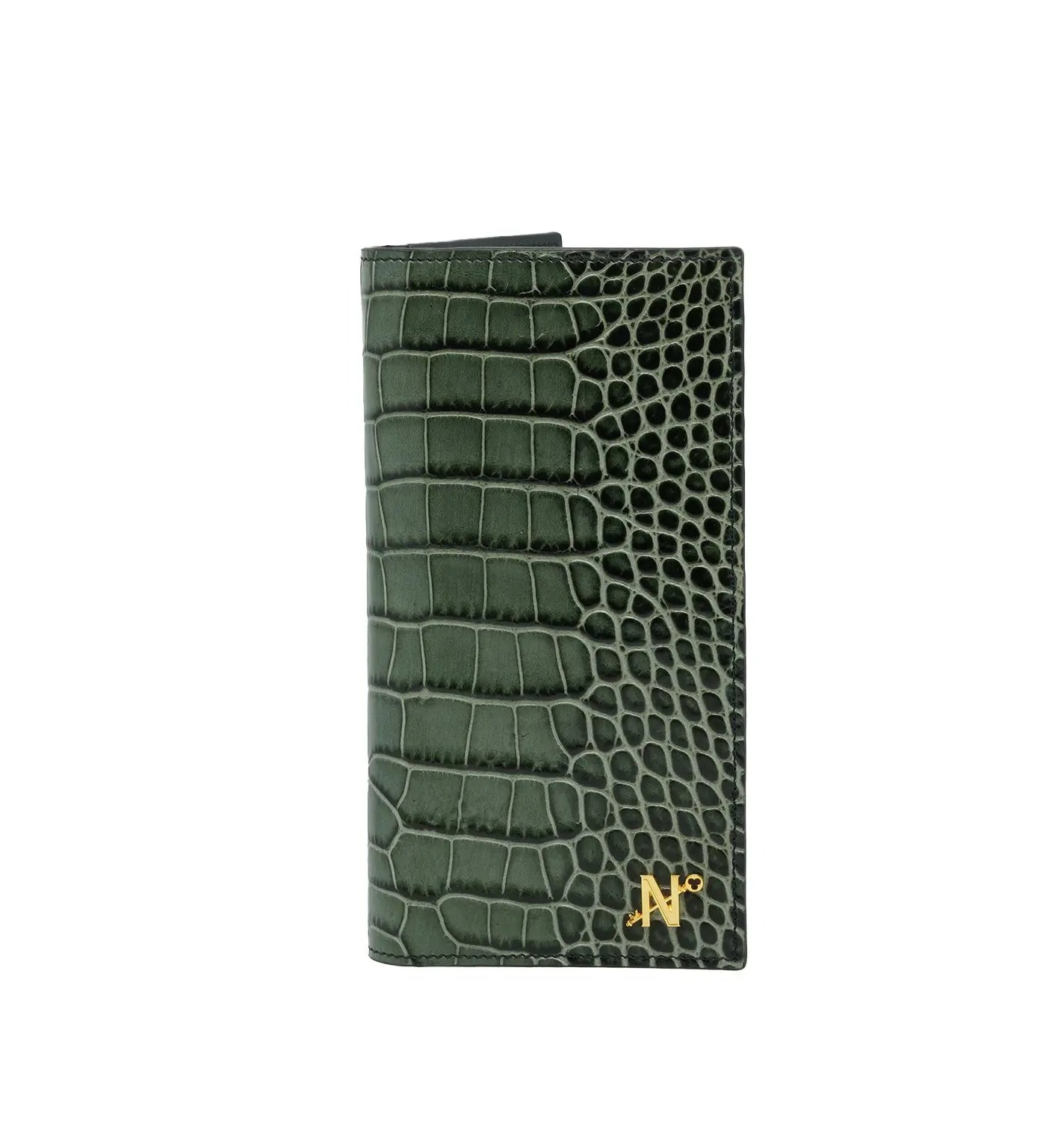 Olive Green Crocodile-Embossed Calf Leather Wallet