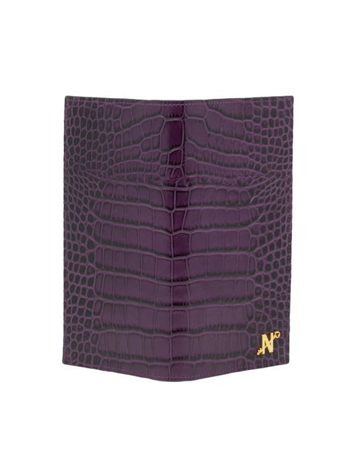 Load image into Gallery viewer, Croc embossed purple leather wallet
