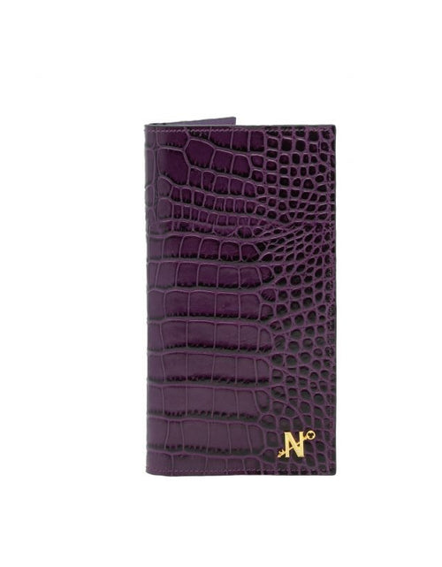 Load image into Gallery viewer, Croc embossed purple leather wallet
