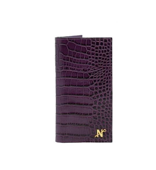 Croc embossed purple leather wallet