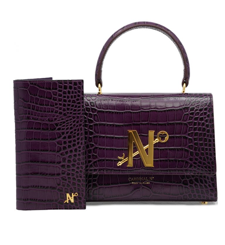 Croc embossed purple leather wallet