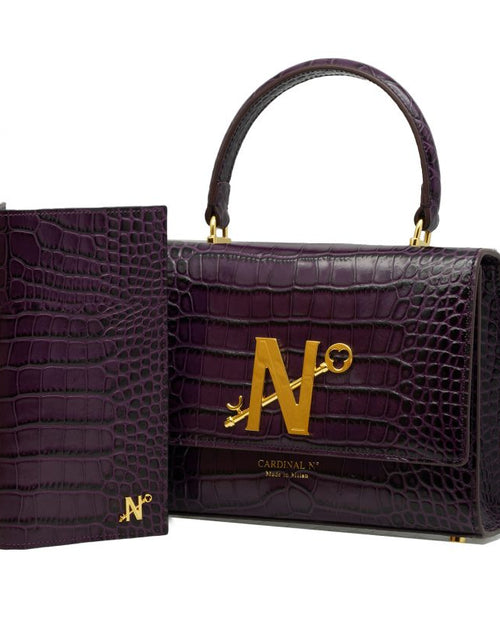Load image into Gallery viewer, Croc embossed purple leather wallet

