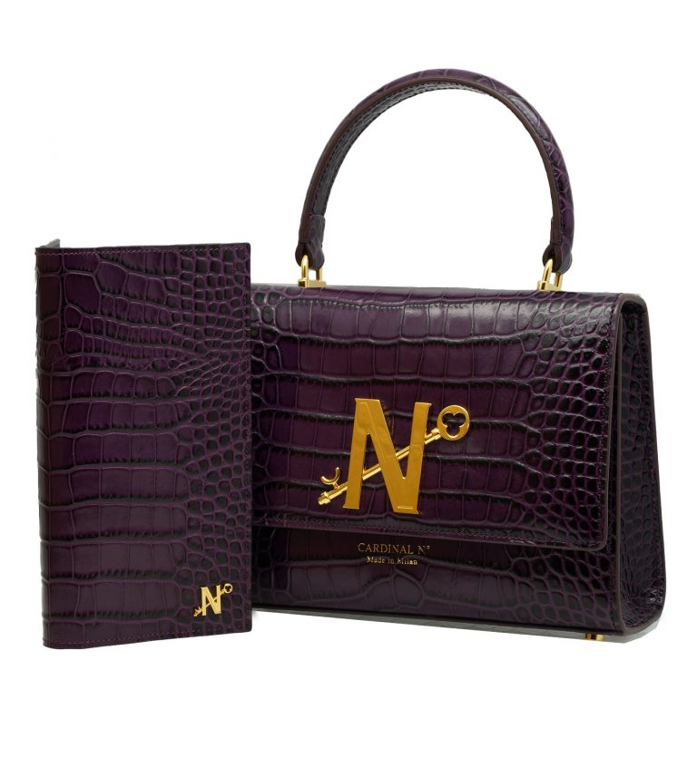 Croc embossed purple leather wallet