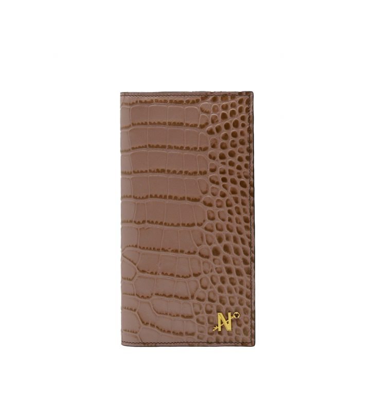 Croc embossed tea rose leather wallet