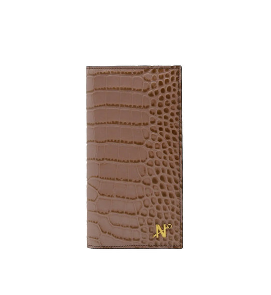 Tea Rose Crocodile-Embossed Calf Leather Wallet