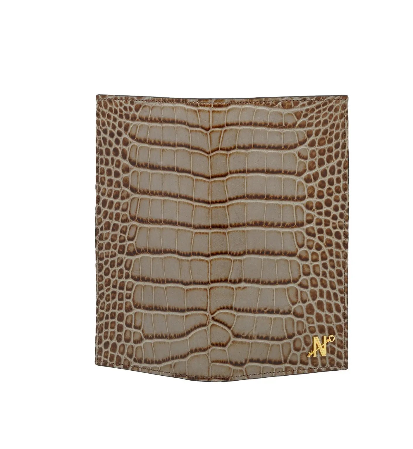 Taupe Crocodile-Embossed Calf Leather Wallet