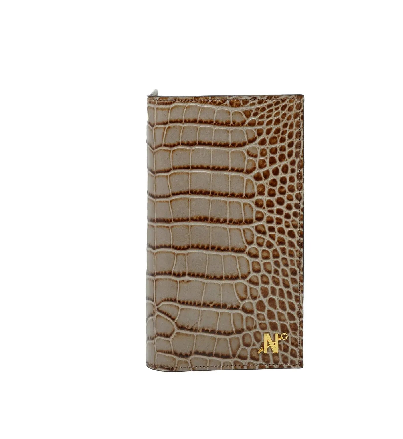Taupe Crocodile-Embossed Calf Leather Wallet