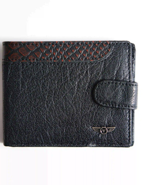 Load image into Gallery viewer, Men’s Genuine Leather Wallet – Black with Textured Trim –VRW-5001-1
