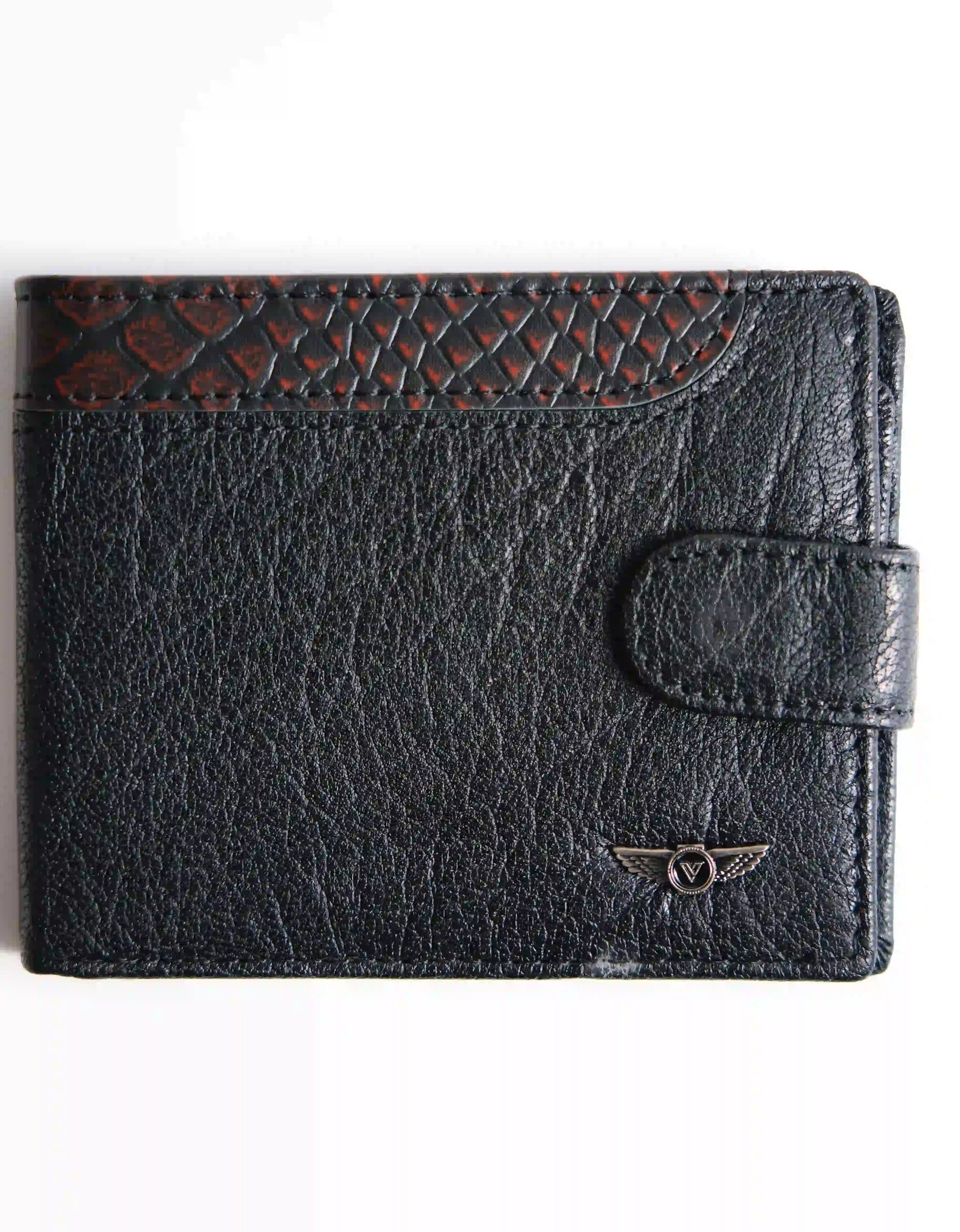 Men’s Genuine Leather Wallet – Black with Textured Trim –VRW-5001-1
